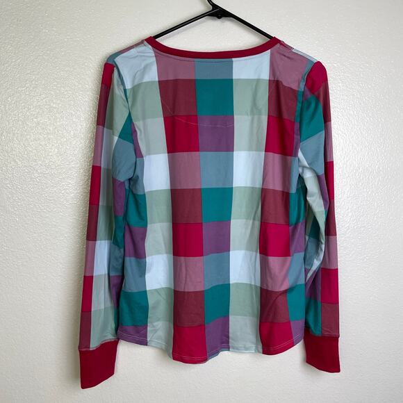 Kate Spade Henley Long Sleeve Pajama Top Small Check Button Pink Multi Cotton - Picture 13 of 13